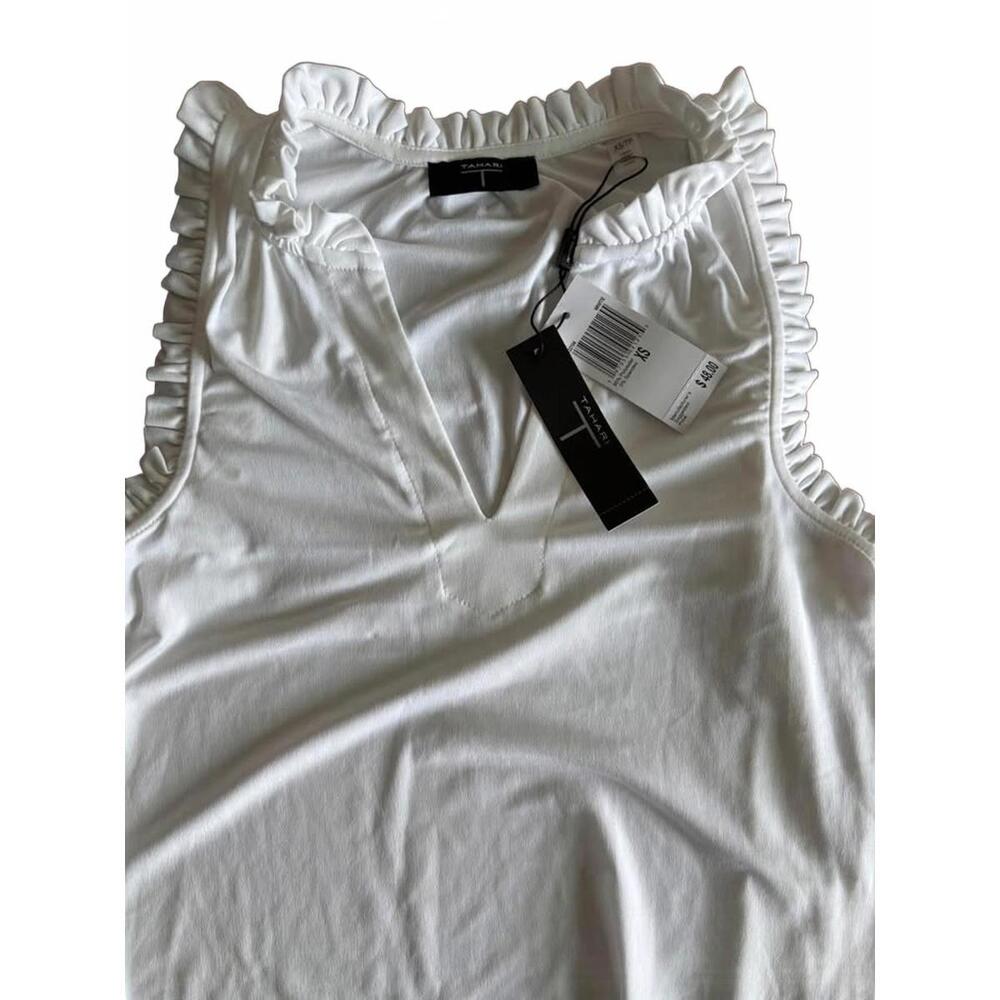 tahari white ruffle blouse – size xs, NWT (small makeup stain)